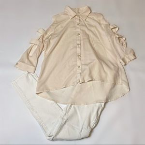BNWOT Korean Borabora Cream Cutout Blouse - Size S
